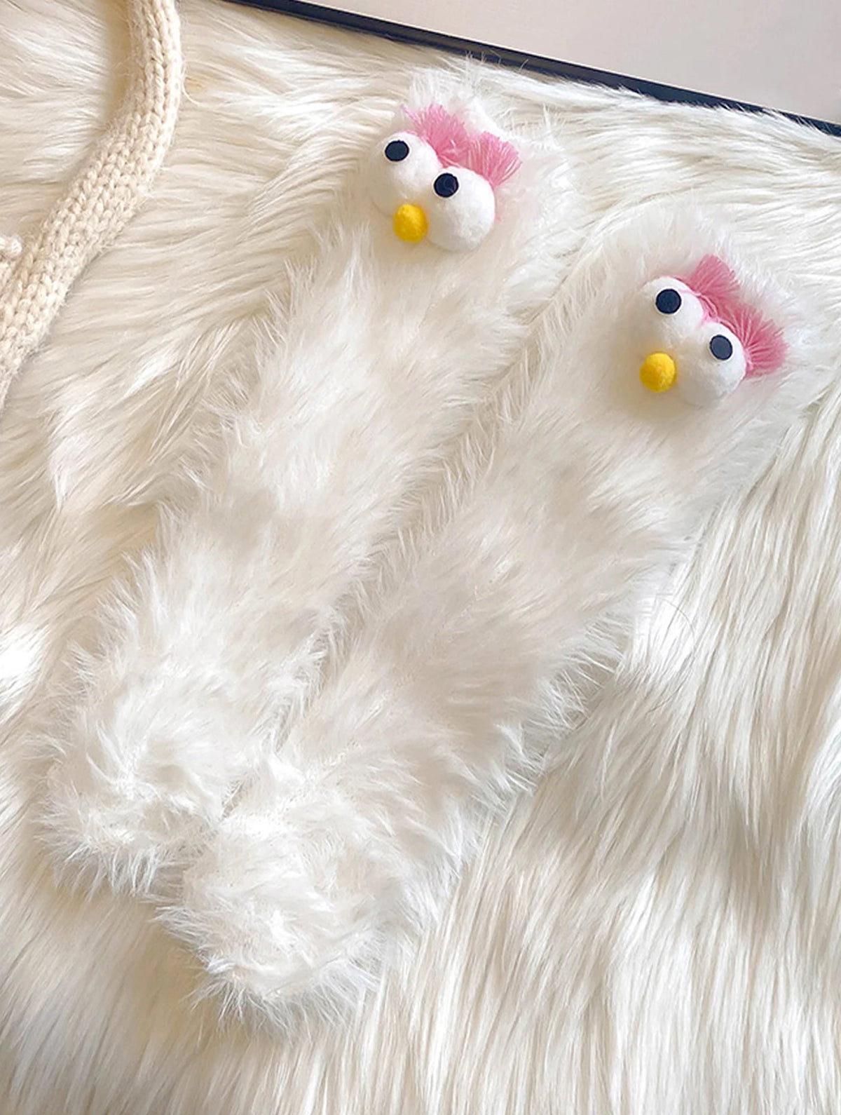 1 Pair of Women's Creative Socks, Festive Socks, Cartoon Socks, Plush Socks, Ankle Socks, Big-Eyed Socks, Cute Socks, Warm Socks
