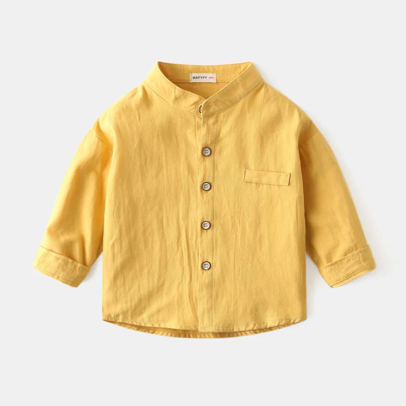 Kids Solid Color Shirts 100 Cotton Long‑Sleeve Stand Collar Loose Fit Tops For 1‑6Y Toddler Boy Girls Kindergarten Spring Outfit