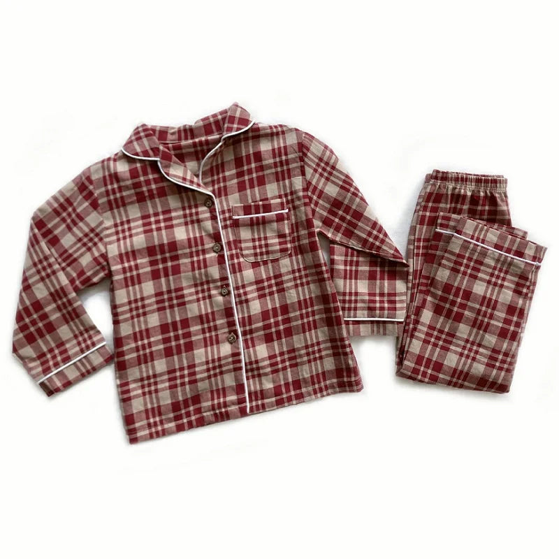 Children's Pajamas Sets Spring Autumn Baby Girls Clothes 100% Pure Cotton Plaid Tops+Pants 2 PCS Kids Boy Pyjamas Suits Homewear