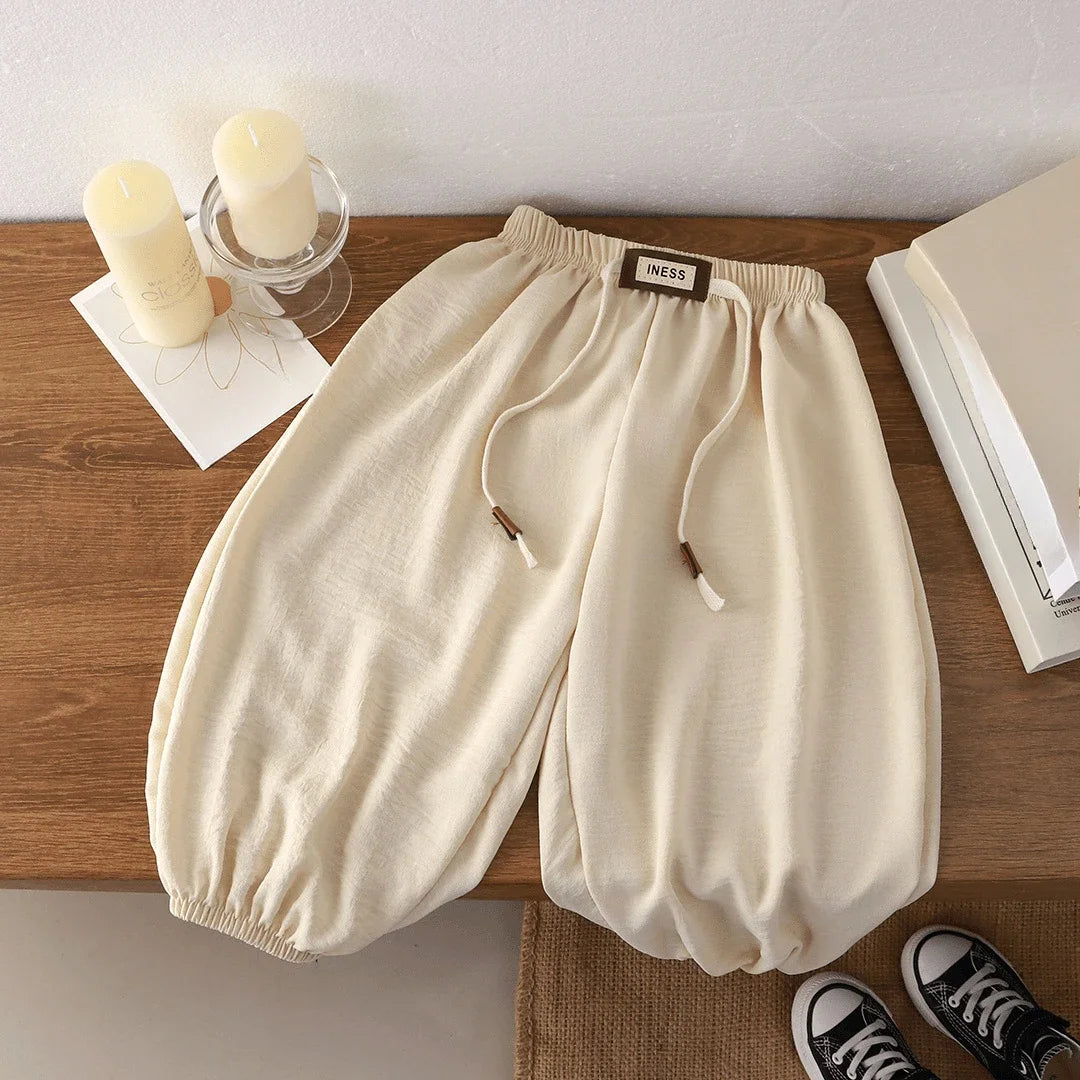 Kids' Long Pants Summer Korean Style Loose Fit Unisex Casual Solid Color Mosquito-Proof Cuffed Pants for Boys Girls Baby