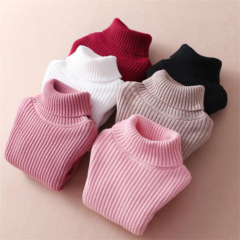 Knitted Bottoming Sweater Autumn Boys Girls Turtleneck Warm Knitwear Kids Casual Pullover Spring Children Clothes 2-12 Years