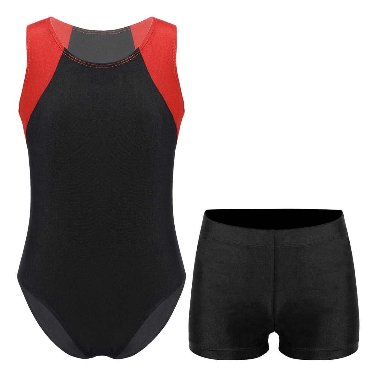 Kids Boys Sports Gymnastics Workout Sets Sleeveless Leotard Bodysuit Jumpsuit with Shorts Yoga Fitness Competition Dancewear