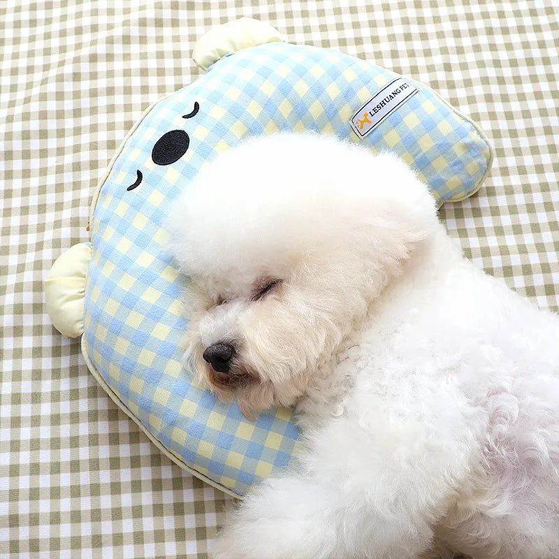Summer Breathable and Comfortable Dog Pillow Cute Bear Plaid Pet Sleeping Soft Pillow Small Dog Warm Chin Pillow Pet Supplies
