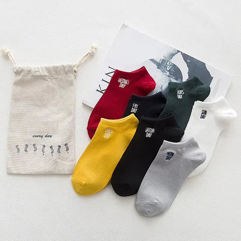 7 Pairs Fashion Mens Socks Combed Cotton Solid Color Business Socks For Man British Style Multi-colored Week Socks For Men Dress