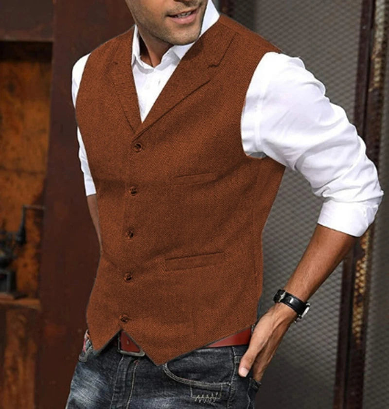 Men's Business Woolen Suit Vest Fashionable British Retro Twill Vest Workwear Slim Fit Vest Elegant Classic Style