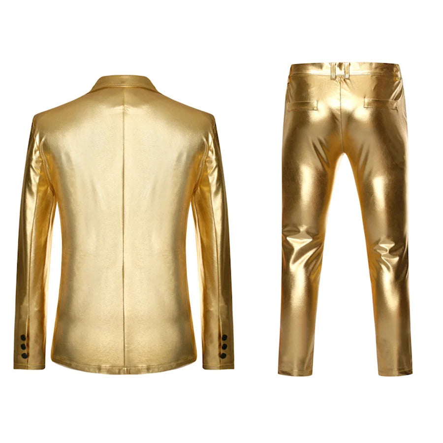 2026 New Gold Men's 2 Piece Suit Set Party Stage Nightclub Performance Jacket and Long Pants Men Cosplay Clothes Blazer Trousers
