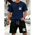 New summer fitness sportswear for men, short-sleeved T-shirt and shorts two-piece set, breathable and quick-drying casual wear.