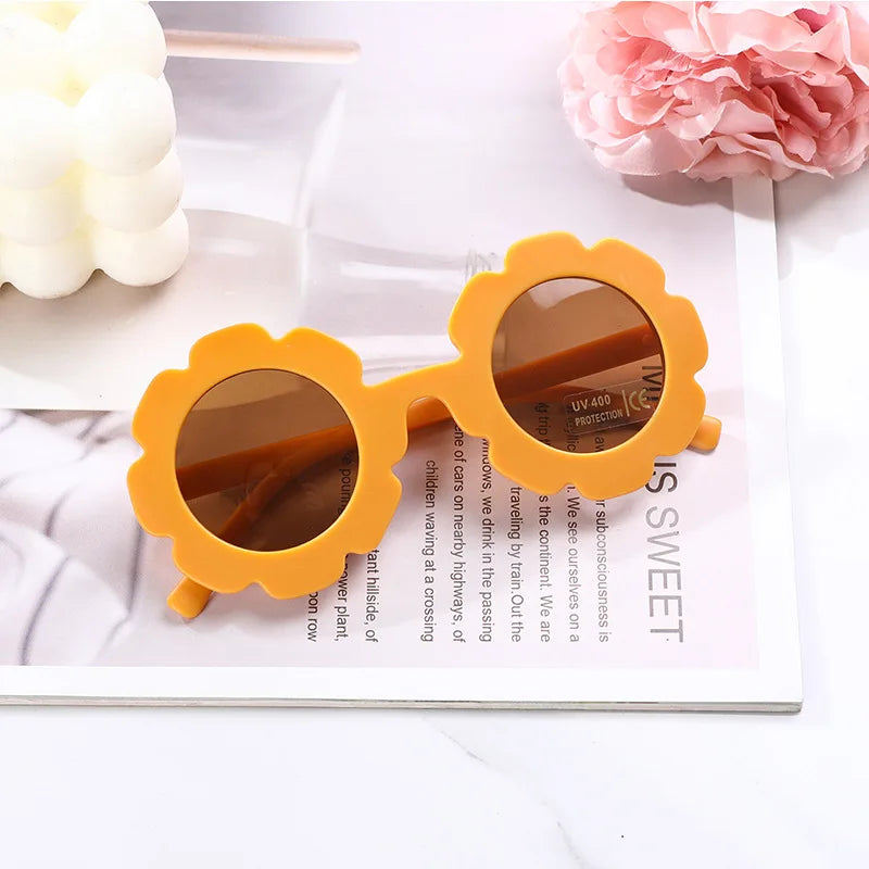 2-10 Years Children Sunglasses Sun Flower Round Cute Kids Sun Glasses for Boys Girls UV400 Protection Baby Lovely Candy Eyeglass