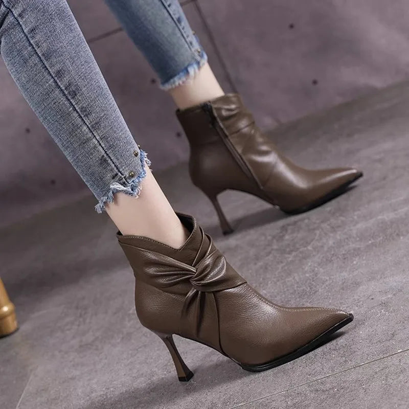 Booties for Women 2025 Versatile New Small Pointed Toe Thin Heel Skinny Boots
