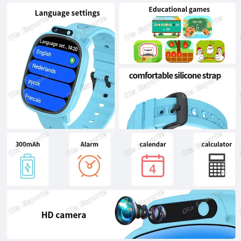 Kids Games Smart Watch 18 Games 1.88-inch Display Screen Camera Waterproof Flashlight For Holiday Gift Boy Girl Children Watch