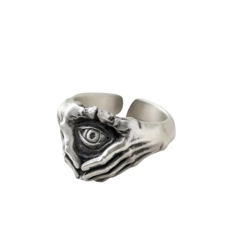 Men Adjustable Ring Gothic Style Retro Eye and Hands Design Open Jewelry Gift for Partywear