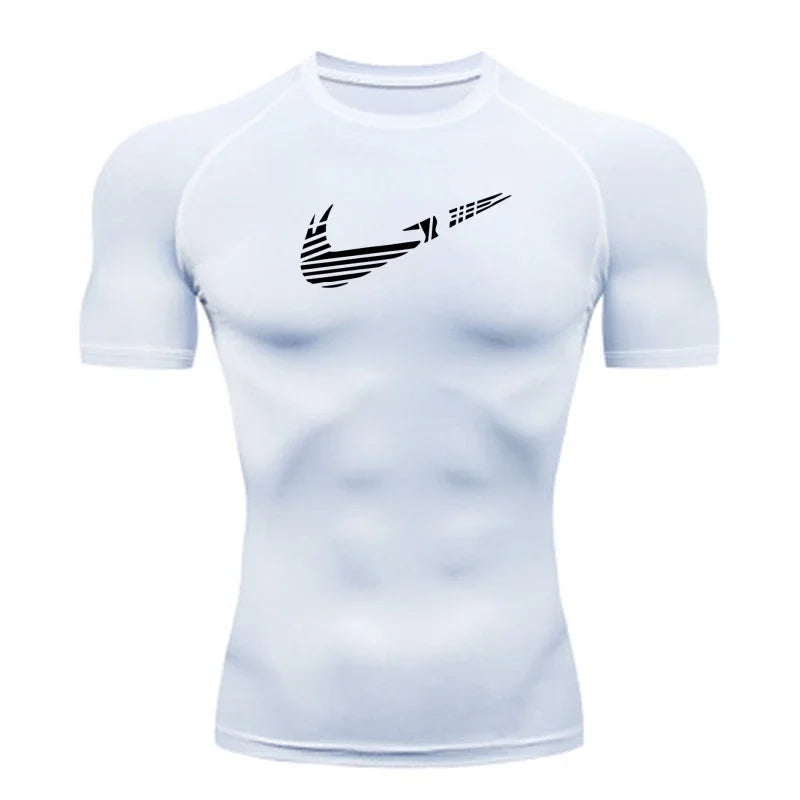 Men Compression Running T Shirt Fitness Print Tight Short Sleeve Tshirt Training Jogging Shirt Gym Sportswear Quick Dry Rashgard
