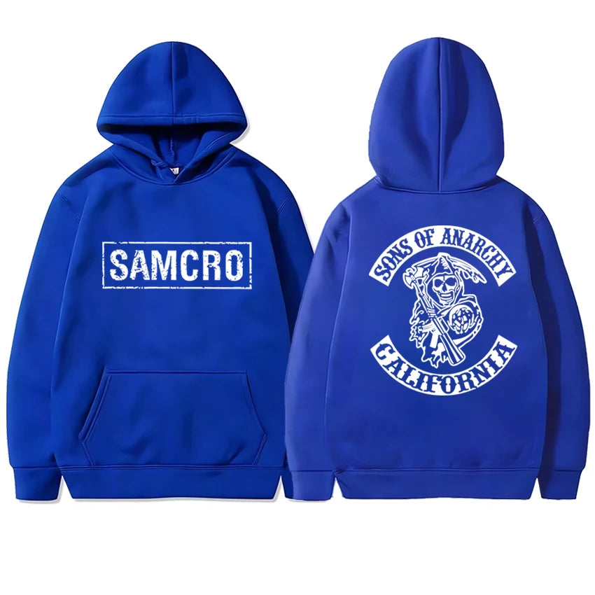 Harajuku punk Double Sided  printed Sons of Anarchy SAMCRO Hoodies Men women Casual hip hop streetwear Unisex Fleece Sweatshirt