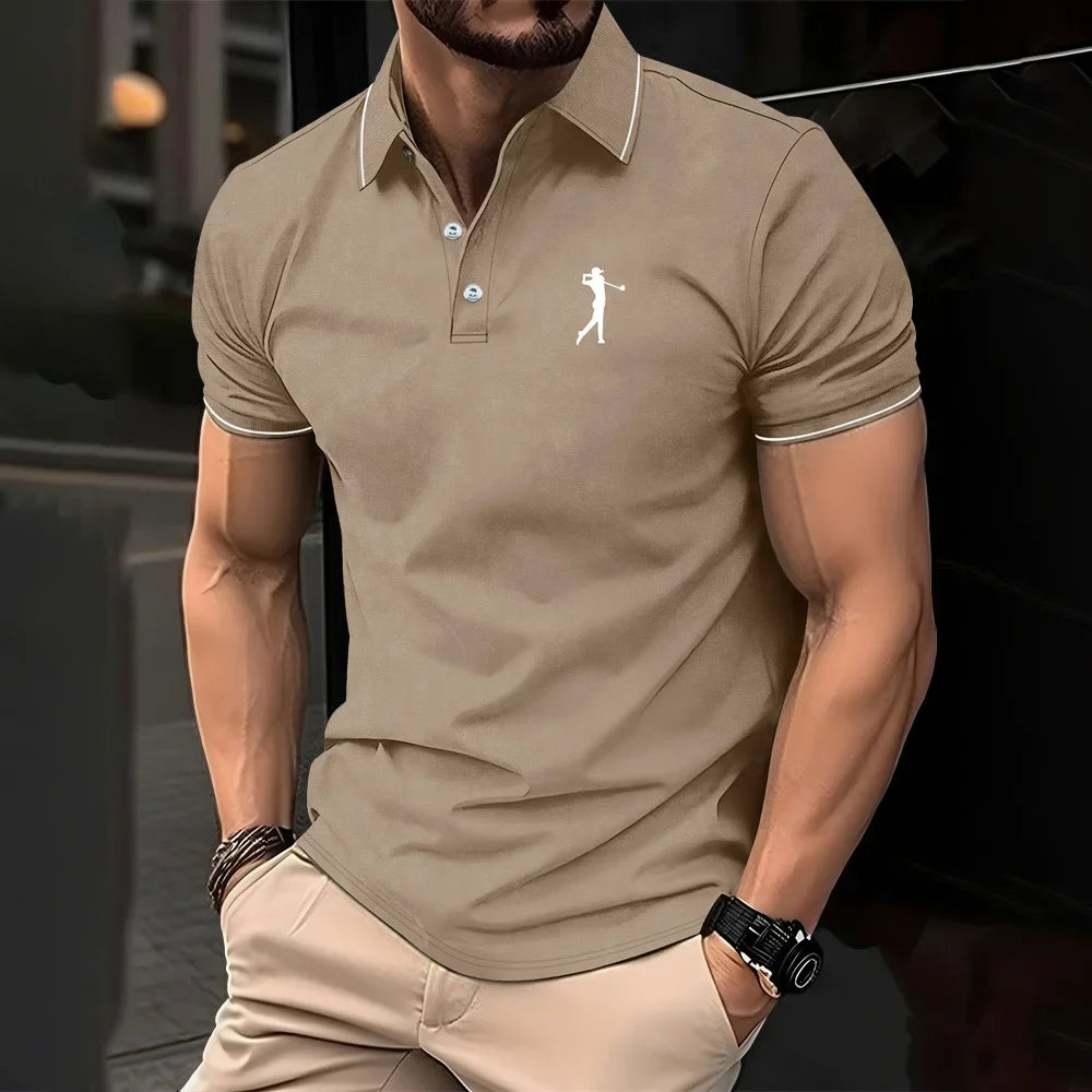 New men's polo shirt in solid color, classic men's polo shirt, short-sleeved, high-quality casual business polo shirt, social me