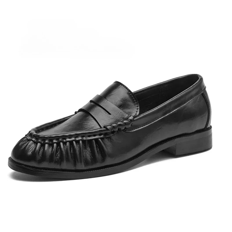Lady Loafers 2026 Model Handcrafted Retro Pleated Single Shoes for Women, Women's Low-Heeled Leather Suede Shoes