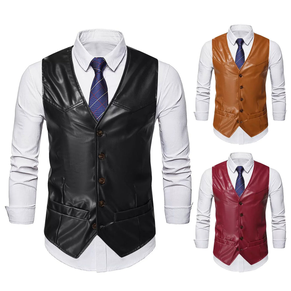 Leather Vest for Men Motorcycle Colete Luxo 5XL Steampunk Waistcoat  Western Cowboy Party Dress MensVintage Gilet Costume Homme