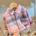 Kid's Long Sleeve Shirts 2-7Y 2024 Autumn Boys Vintage Plaid Shirt Girls Casual Turn Down Collar Blouse Children's Base Tops