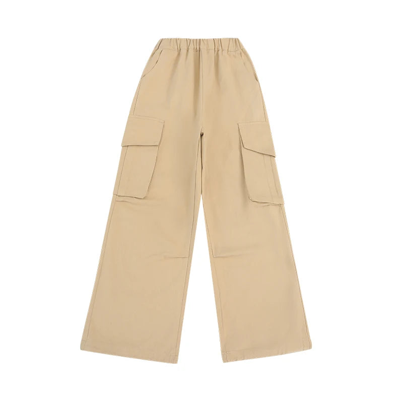 Children Cargo Pants for Girls 2025 Spring Casual Trousers Fashion Cotton Kids Pants Teenagers Sports Pants With Pocket 5-14Y