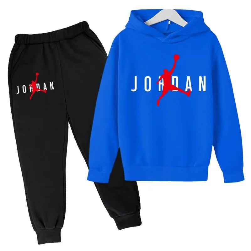 Kids Clothes Hoodie Basketball Letters Pullover Boy Girl 3-12Years Blue Sweatshirt+Black Pants Charming Leisure Brand Sports Set