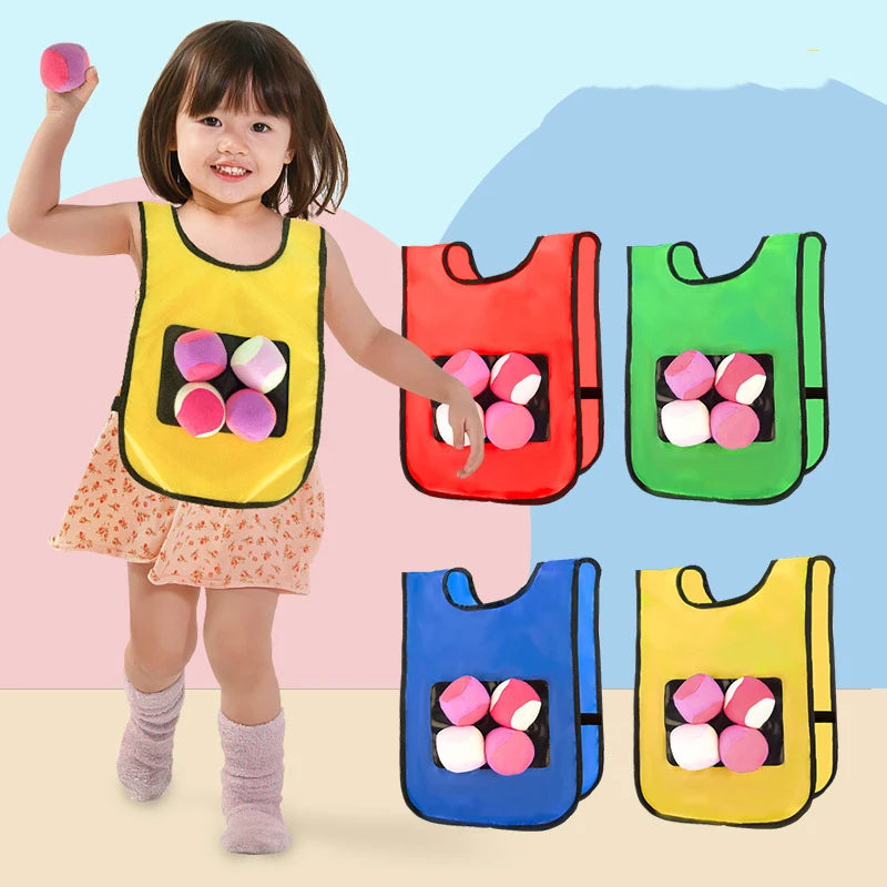 Kids Outdoor Sports Toy Vest Sticky Jersey Game Waistcoat With Sticky Ball Throwing Parent-child Interactive Exercise Toys Gift