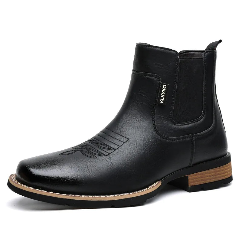 2026Men's Boots Retro Embroidery Western Cowboy Short Boot British Style High Top Leather Boot Chelsea Boots Leather Ankle Boots