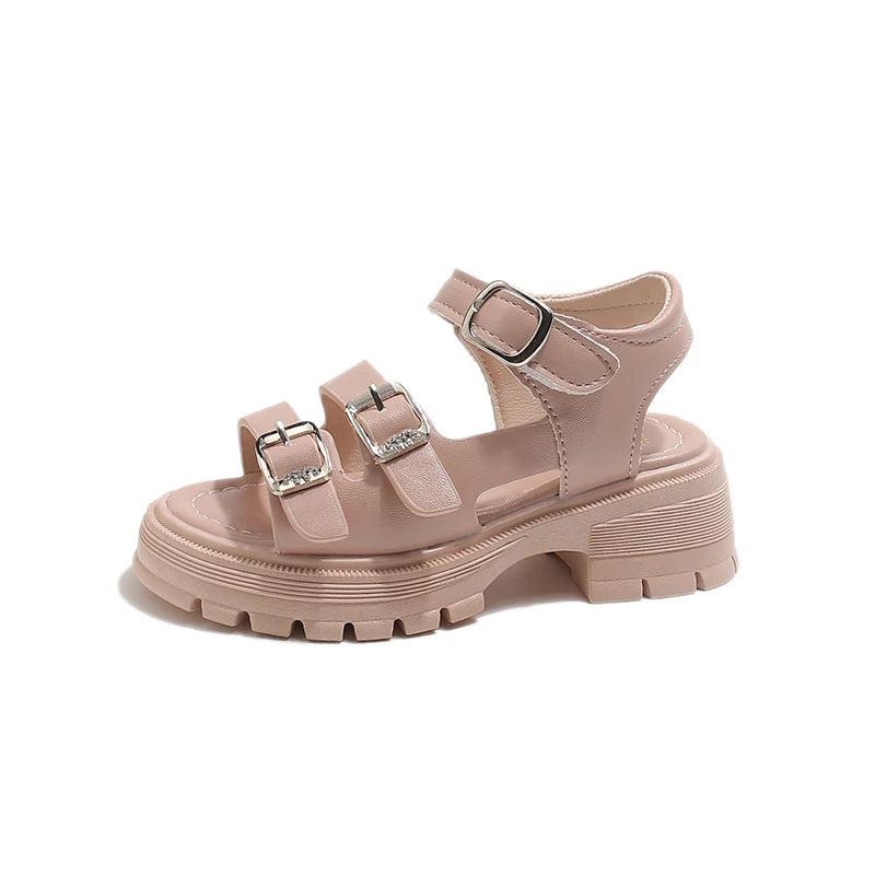 2026 Children Sandals for Girls Summer New Fashionable Double-buckle Comfortable Soft Sole Casual Thick Bottom Kids Beach Shoes