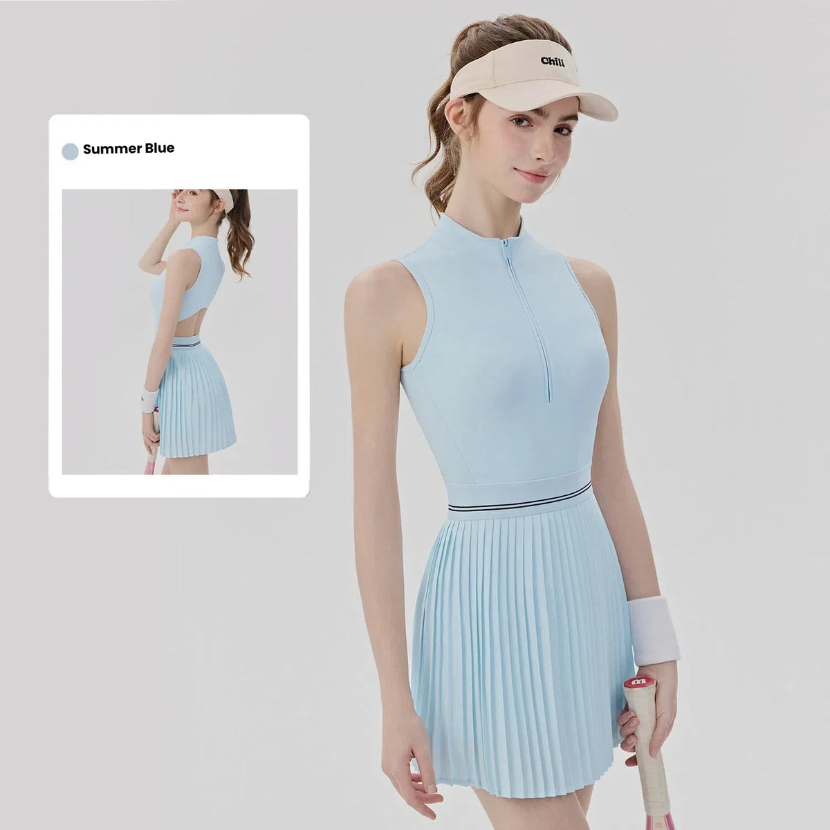 Women’s Sports Dress with Built-in Bra Cooling Breathable Anti-Exposure One-Piece Tennis Yoga Badminton Bodysuit Athletic Skort