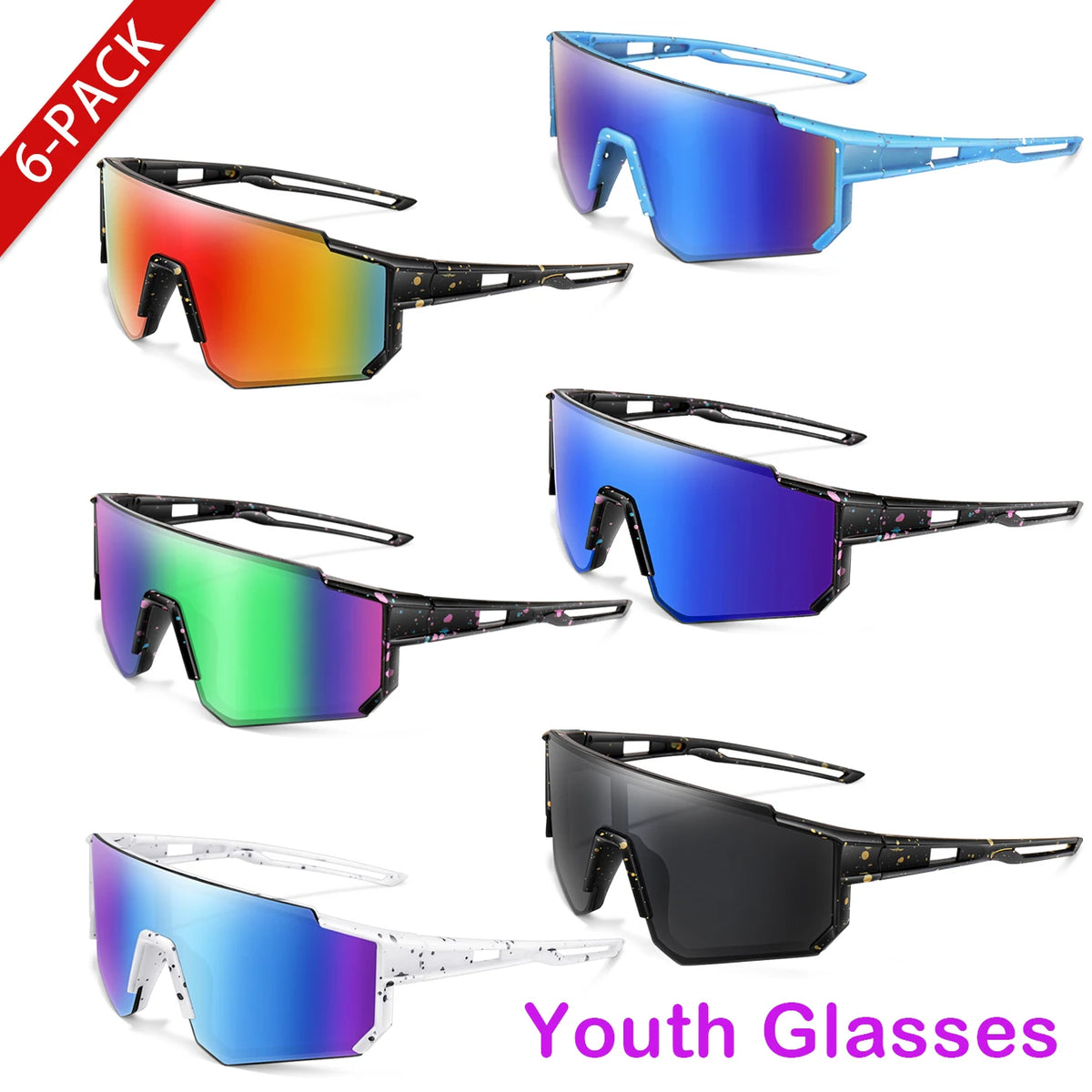 1/6 Pairs Youth Sunglasses with UV400 for Wholesale Goggles Retail Age 9-14 Years Old Boy Girls Baseball Cycling Running