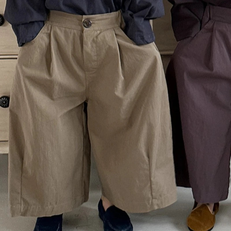 Children Clothes Spring 2026 New Solid-color Cotton Straight-leg Pants Boys and Girls Loose Solid Color Kids Wide-leg Pants