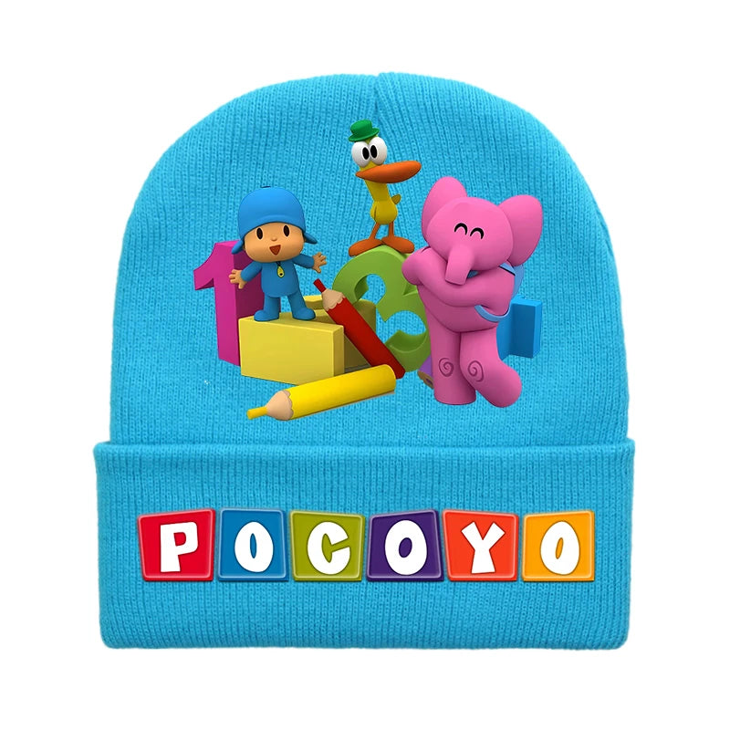 POCOYOS Children Knitted Hats Anime Character Print Knit Beanie Boys Girls Cartoon Winter Warm Caps Cute Thermal Hat Kids Gifts