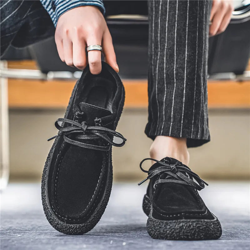 Fashion Loafers for Men's Suede Leather Casual Shoes Lace-up Men Light Comfortable Driving Flats Mens Outdoor Oxfords Shoes