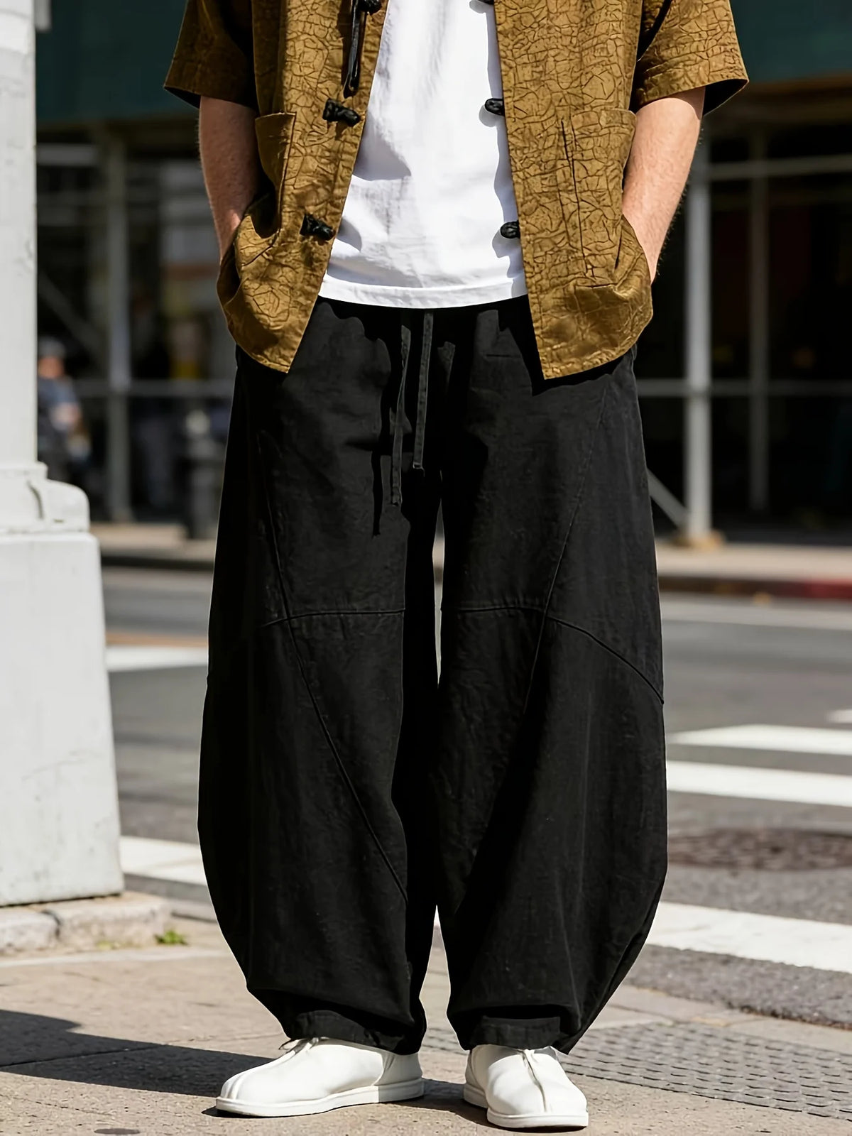 FGKKS Men's Pants Fashion Brand New Chinese Style Cotton Spring Luxury Casual Loose Oversize Male Wide Leg Trousers