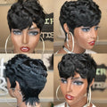 WIGERA Synthetic Highlight Cheap Ombre Black Blond Gold Short Straight Pixie Cut Hair Bob Wig With Curly Bangs Hair For Women