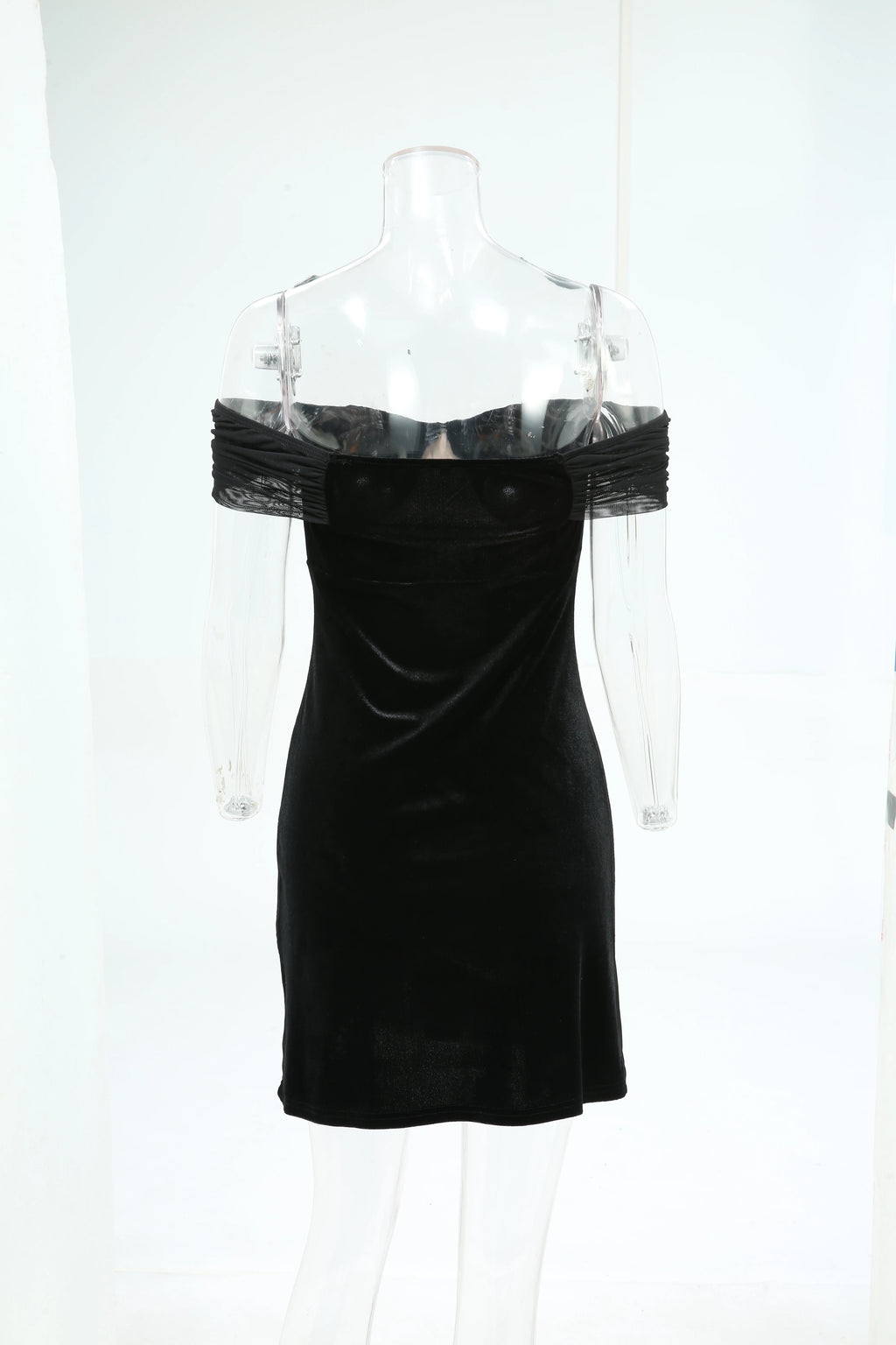 2026 Gothic Women's Bodycon Mini Dresses Off The Shoulder Curve Pattern Flocking Velvet Dress High Stretch Short Sleeves Dress