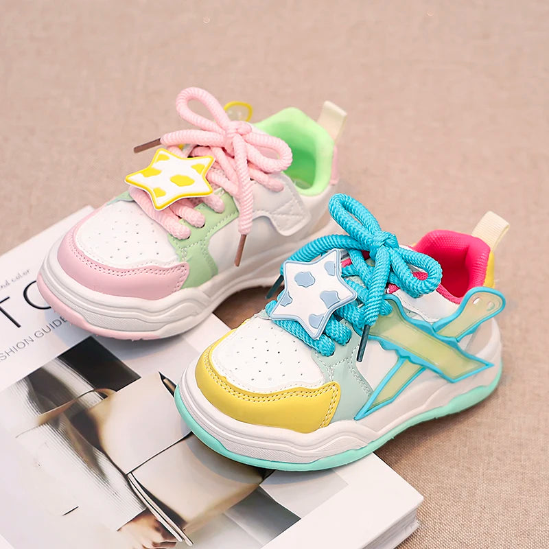 Kids Sneakers Versatile for Girls Tennis Shoes Fashion Causal 2024 New School Children Running Shoes with Cute Stars Non-slip