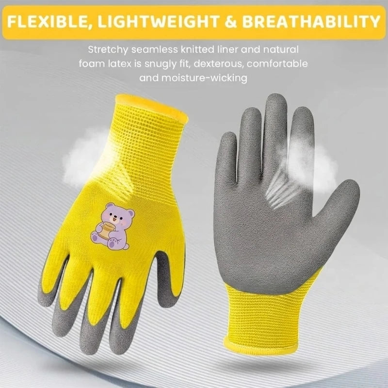 Kids Gardening Yard Work Gloves Children Grippy Rubber Coated Garden Safety Gloves for Toddlers Youth Girls Boys Outdoor Playing