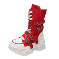 Women's Platform Boots New Round Head Belt Buckle Locomotive Boots European and American Thick-soled Boots for Women Botas Mujer