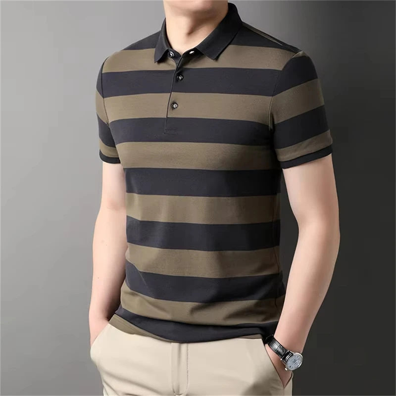 Retro Stripe Graphic Polo Shirts For Men Simple Fashion Daily Wear 3D Printed Father Polo Shirt Casual Breathable Oversized Tops