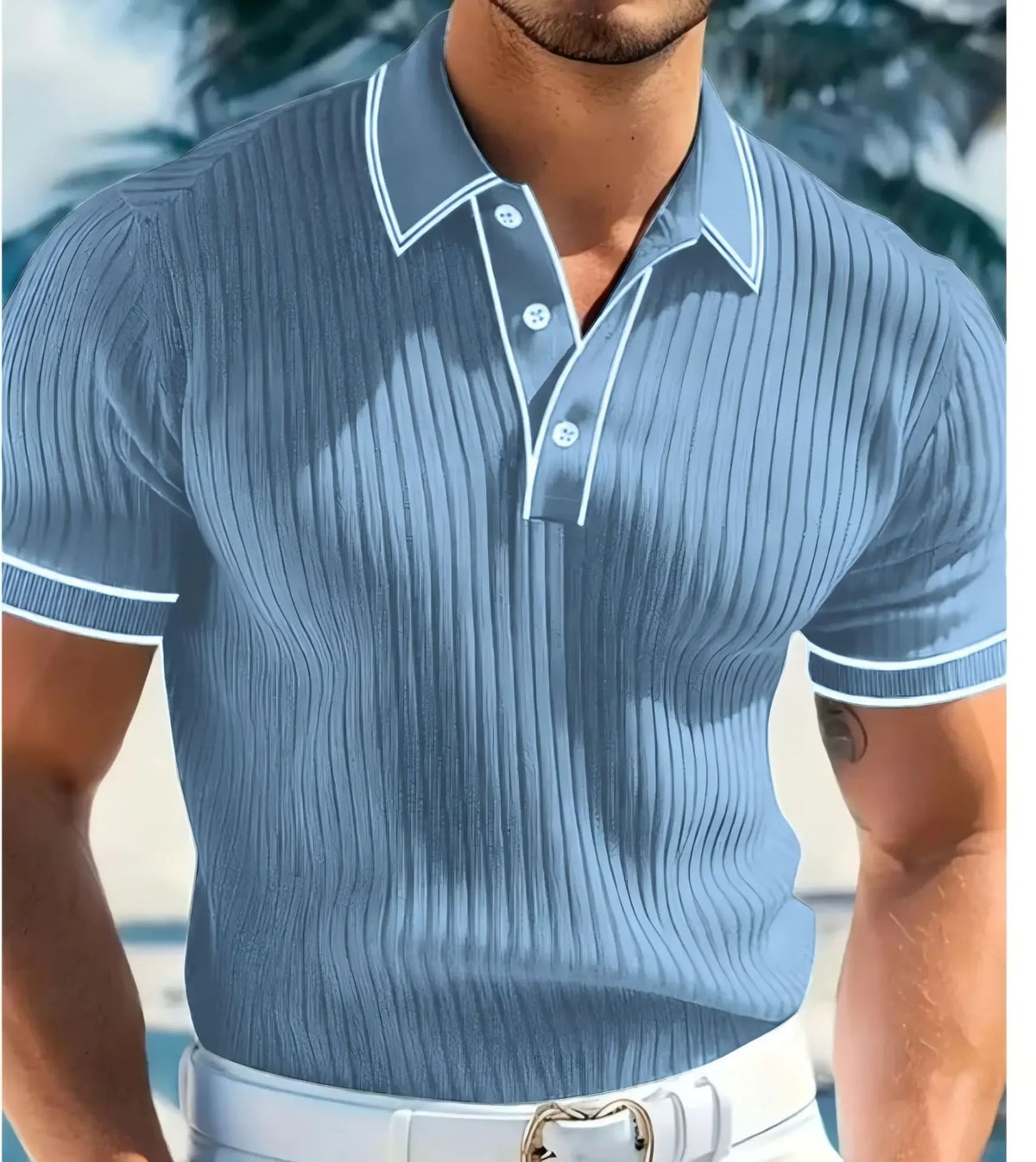 New Men's Short Sleeved Summer Color Blocked Striped Lapel Polo Shirt for Summer