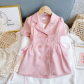 Kids Girl Pink Suit Dress 2025 New Arrival Children Summer Slim Fit Shirt Dresses Princess White Thin Chiffon Dress Korean Style