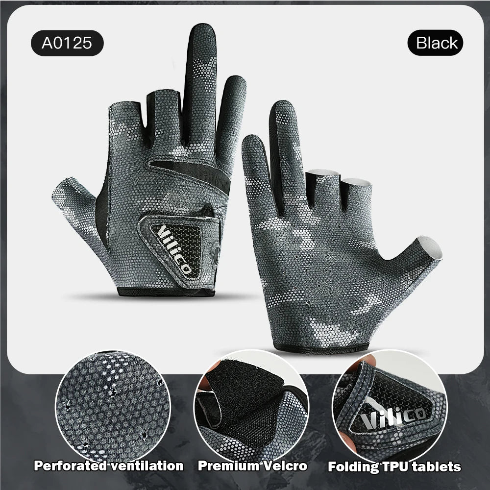 Fishing Gloves for Men Summer Fishing Road Sub Sunscreen and Anti Slip Ice Silk Breathable Thin Three Finger Cut Gloves