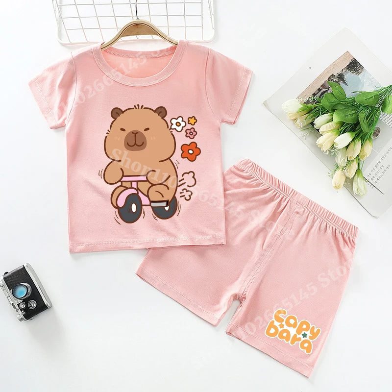 Capybara Kids Pajamas Shorts Set Summer New Capibara Home Clothes Boys Girls Anime Nightwear Pants Children Short Sleeve Gift