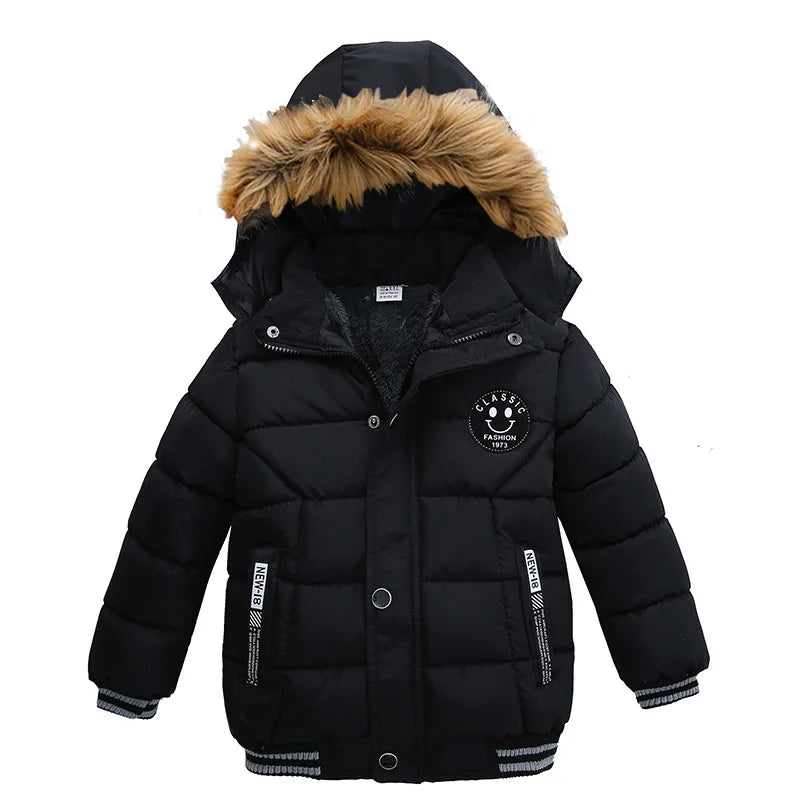 2-6 Years Autumn Winter Boys Jacket Warm Fur Collar Fashion Baby Girls Coat Hooded Zipper Outerwear Birthday Gift Kids Clothes