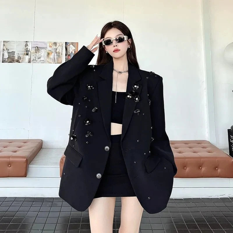 New Korean Fashion High-Quality Women Blazer Autumn V-neck Loose Long Sleeve Temperament Casual Blazers Jackets Female Outerwear