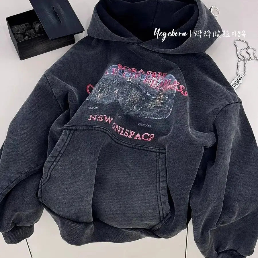 Boys Hooded Sweater Autumn New Children's Retro Trendy Casual Jumper Boys Loose Top 2025
