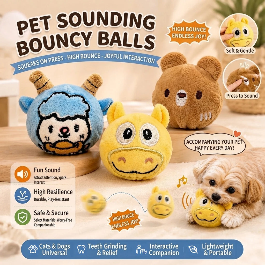Cute Cartoon Plush Bouncy Ball Pet Toy Interactive Chew Toy for Dogs & Cats Ideal for Indoor Play of Small and Medium Pets