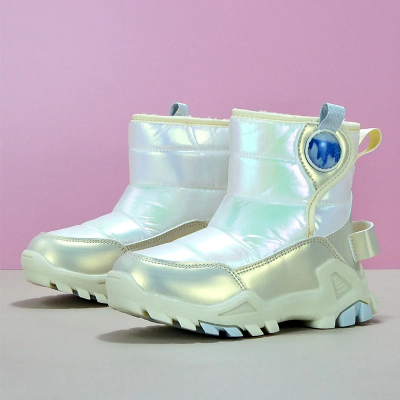 Children Boots for Girls Boys Shoes Winter PU Leather Waterproof Baby Boots Fashion Toddler Kids Shoes Warm Plushr Snow Boots