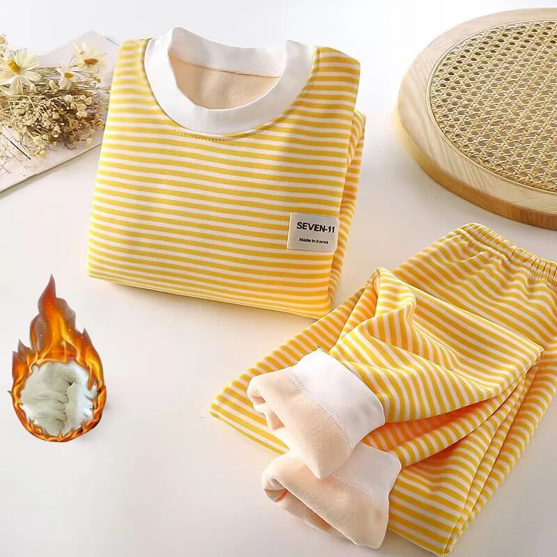 0-5-Year-Old Baby Plush Children's Pajamas Solid Color Long-Sleeved Pants Breathable Pajamas for Boys and Girls Casual Wear