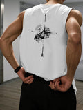 Men's summer casual sports fitness loose mountain and compass print comfortable breathable round neck sleeveless vest
