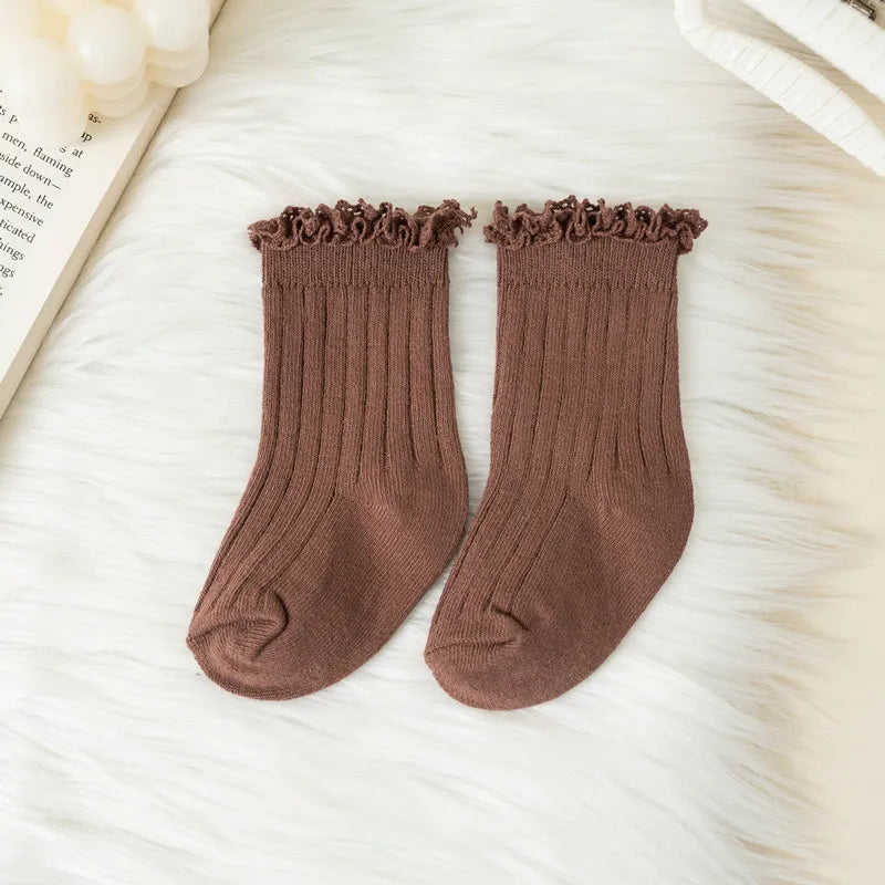 Kids Short Socks Ruffle Baby Girls Toddlers Cute Soft Cotton Sock Lace Flower Children School Uniform Socks For 0-8 Years
